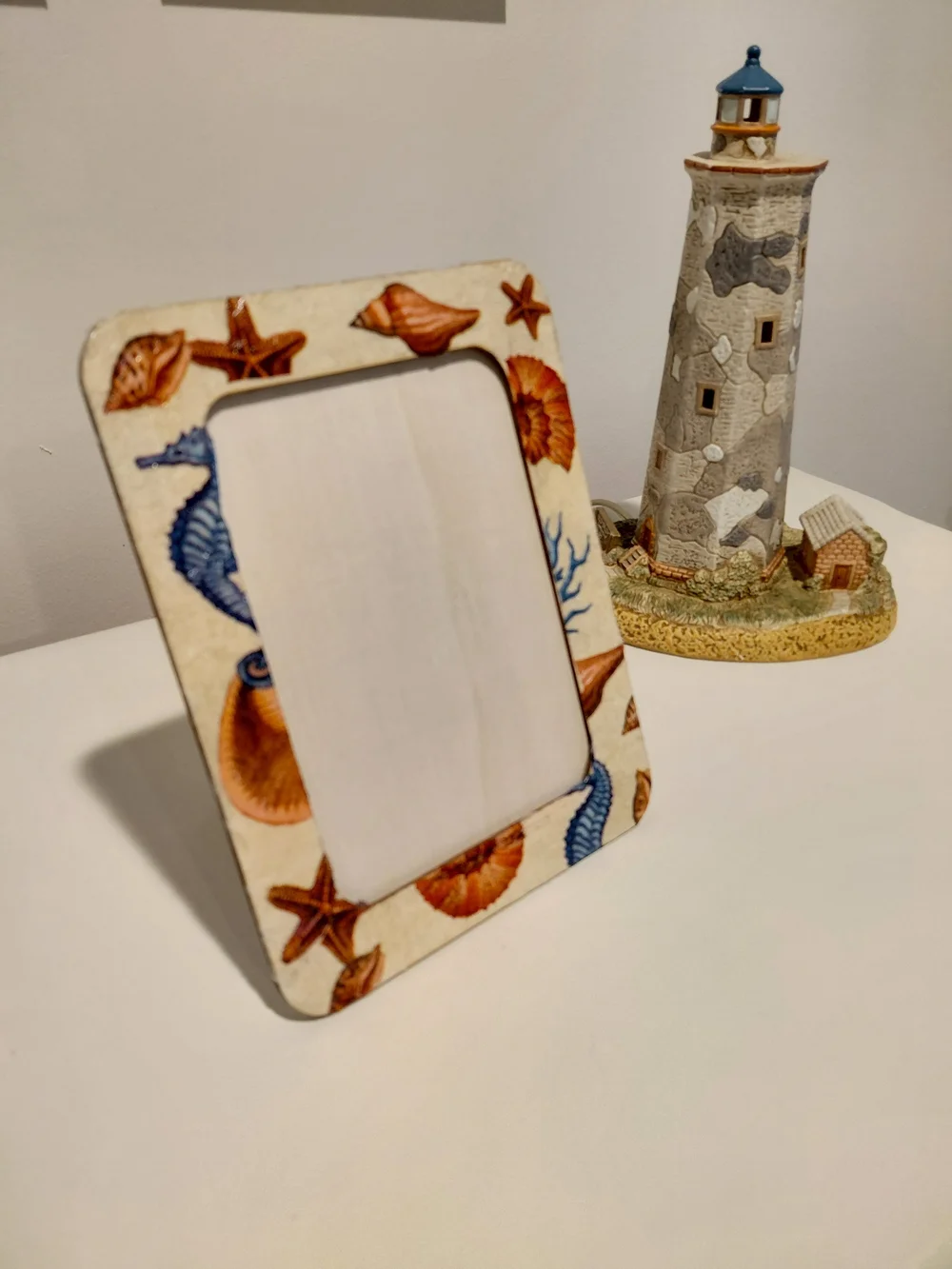 Coastal Seashell Decorative Picture Frame - Cream and Blue